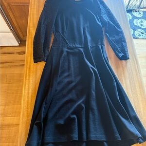 French Connection Black Lace Sleeve A-Line Dress